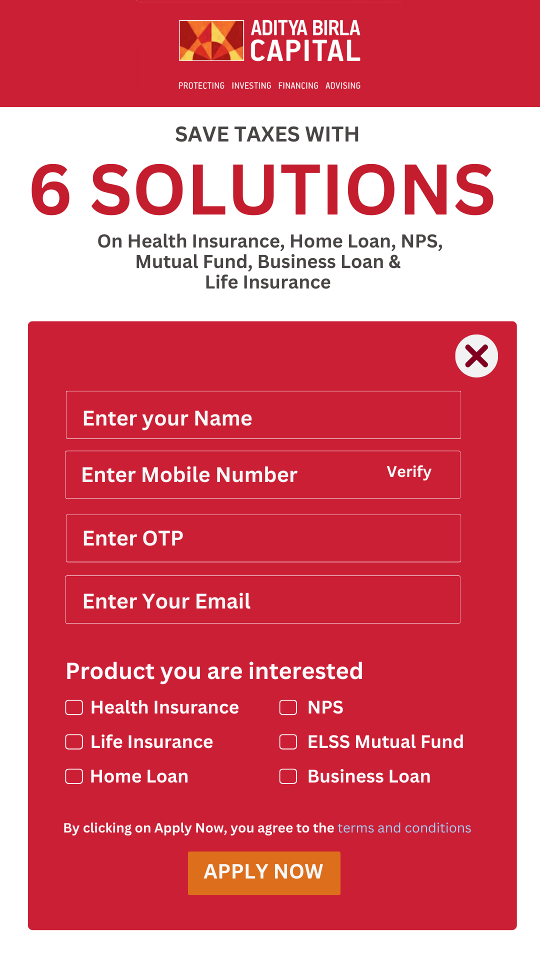 ABC Tax Saving form popup for mobile